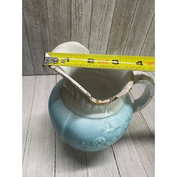 W.H Grindley & Co England Antique Pitcher Porcelain Blue White Gold 7" Tall - Picture 11 of 11